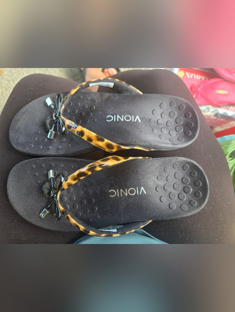 Vionic Leopard-Print Thong Sandals - Black/Leopard